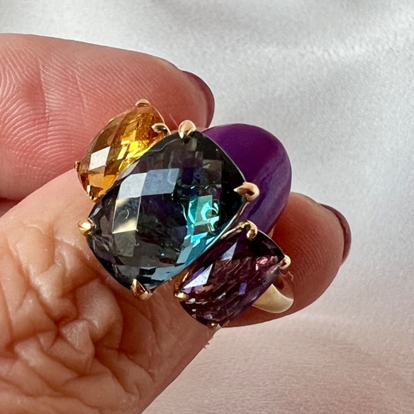 EFFY 14K GOLD MOSAIC LONDON BLUE TOPAZ CITRINE AMETHYST MULTI GEMSTONE RING - Picture 14 of 16